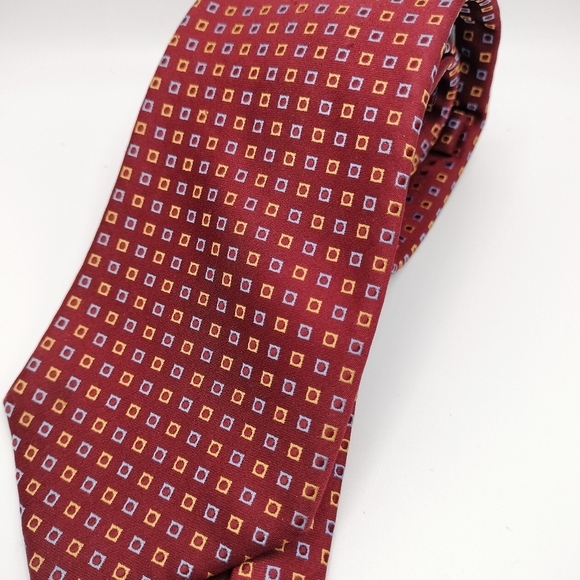 Tom James Silk Necktie Tie Elegant Red Geometric Square Patterned Fl Tall Man - Picture 9 of 11